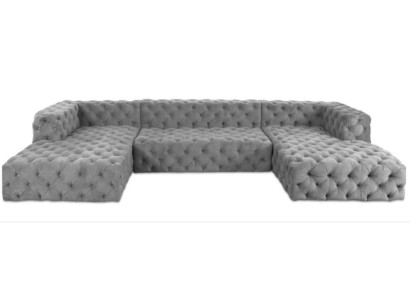 Chesterfield U Form Sofa Grau XXL Big Textil Stoff Couchen Luxus Möbel Polster