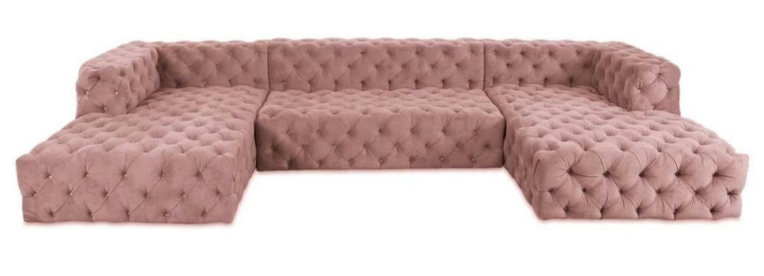 Chesterfield U Form Sofa Grau XXL Big Textil Stoff Couchen Luxus Möbel Polster