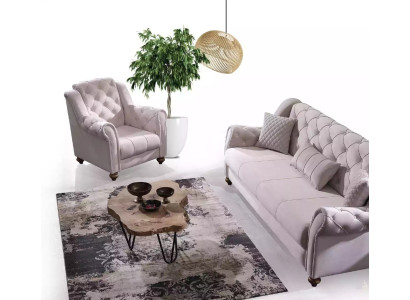 Klassische Wohnzimmer Garnitur 3+1 Couch Sitz Sofa Polster Neu Beige
