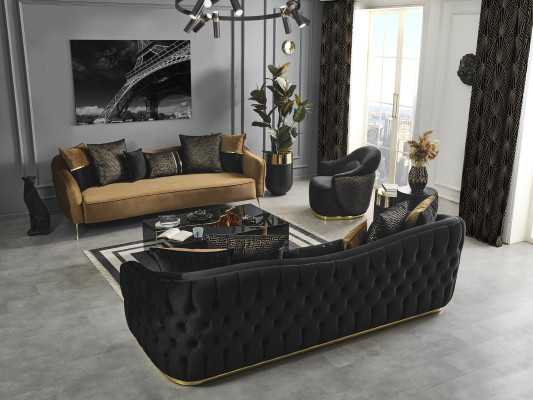 Modern Chesterfield Sofa 4 Sitzer Sofas Stoff Polyester Gelb Neu
