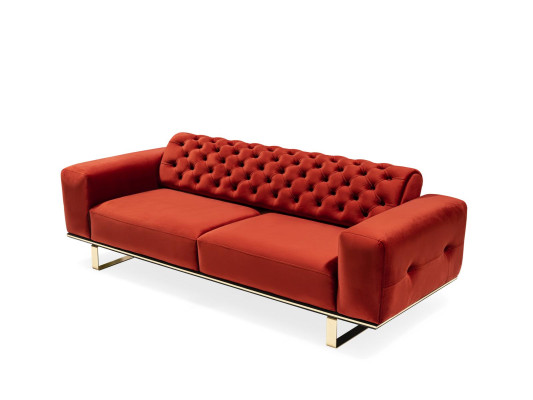 Dreisitzer Chesterfield Sofa 3 Sitzer Sofas Rot Stoff Wohnzimmer Luxus