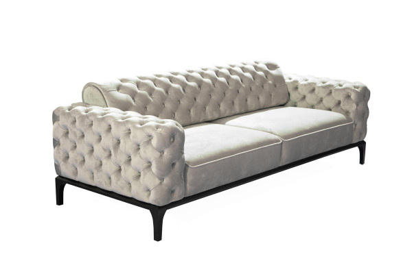 Dreisitzer Sofa 3 Sitzer Sofas Stoff Weiß Wohnzimmer Chesterfield Neu