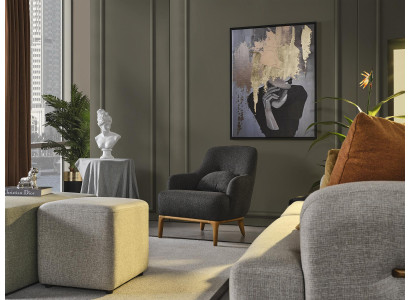 Sessel Ohrensessel Modern Stoff Wohnzimmer Polyester Grau Design Sitz