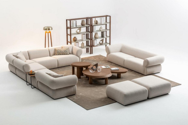 Sofagarnitur Wohnzimmer Sofa Set L-Form 3 Sitzer Hocker Set Modern Design