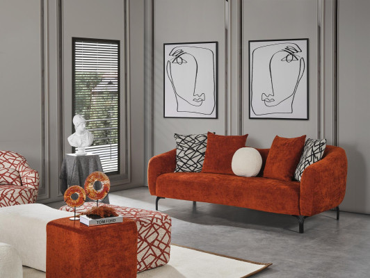 Sofagarnitur Sofa Sessel 431 Sitz Stoff Luxus Sofas Orange Wohnzimmer