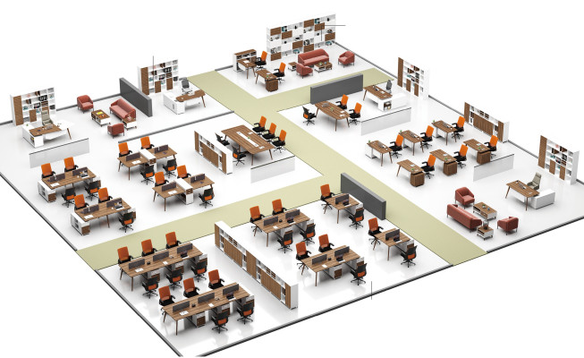 Luxuriöser Bürotisch aus Holz in modernem Design und hellen Farben