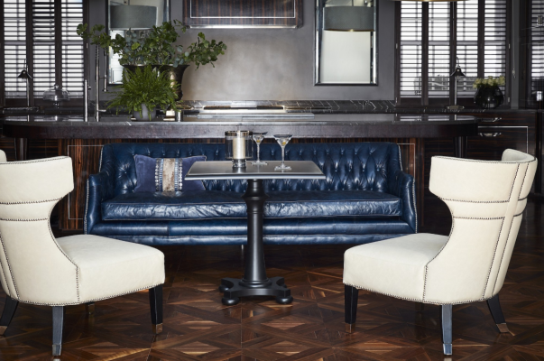 Blaue Chesterfield Sofa Couch Polster Stoff Leder Couchen Garnitur 4 Sitzer neu