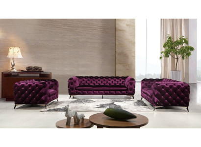 Luxus Hochwertige Sofa Couch Polster Sitz 3+2+1 Garnitur Chesterfield Lila Neu