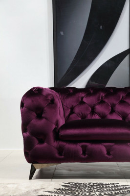 Luxus Hochwertige Sofa Couch Polster Sitz 3+2+1 Garnitur Chesterfield Lila Neu
