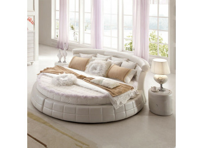 Klassische Rund Betten - Rundes Luxus Designer Bett Polster Elegant Leder Velvet