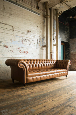 Design Chesterfield Sofagarnitur 4 Sitzer Couch Leder Polster Braun Luxus Sofa