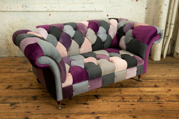 Chesterfield 2 Sitzer Sofa Textil Couch Polster Design Bunt Sofas