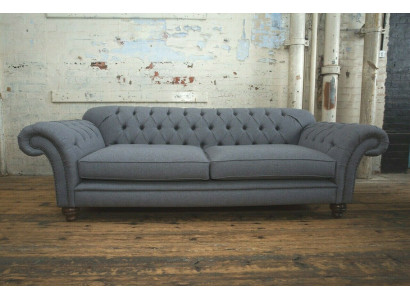 Modernes Sofa Chesterfield Couch 4 Sitzer Couchen Samt Leder Design Grau