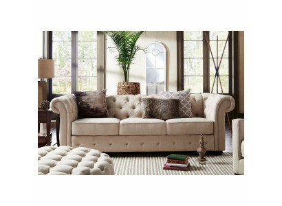 Landhaus Stil Möbel - Chesterfield Sofa Sitz Garnitur 3+2 Set Stoff