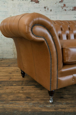 Sofa 3 Sitzer Couch Chesterfield Polster Sitz Garnitur Leder Braun Textil