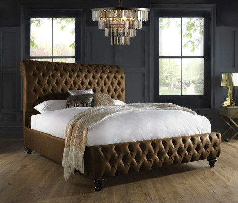 Designer braunes Chesterfield Polsterbett Luxus Schlafzimmer Doppelbett