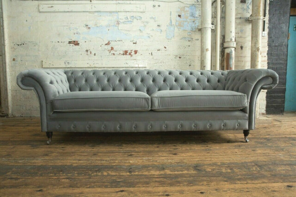 Chesterfield 4 Sitzer Polster Couch Modern Stil Leder Stoff Sofa Couchen Textil