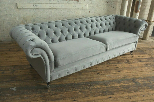 Chesterfield 4 Sitzer Polster Couch Modern Stil Leder Stoff Sofa Couchen Textil
