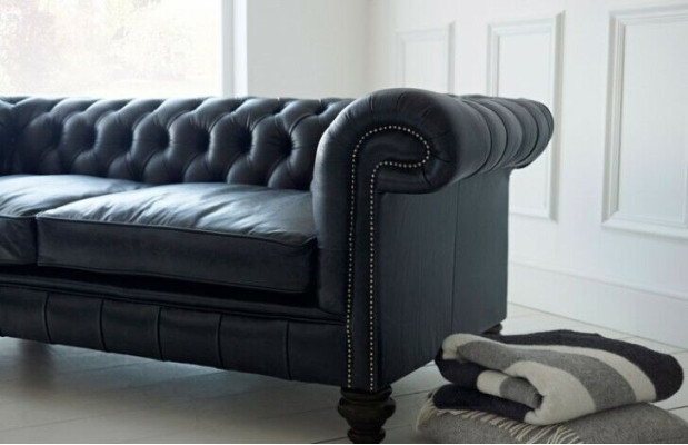 Designer grauer Chesterfield 3-Sitzer Luxus Wohnzimmer Couch