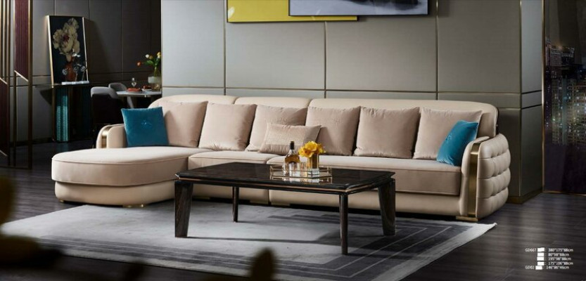 Ecksofa Leder Beige Luxus Wohnlandschaft Couch Eckgarnitur Sofas Möbel Design