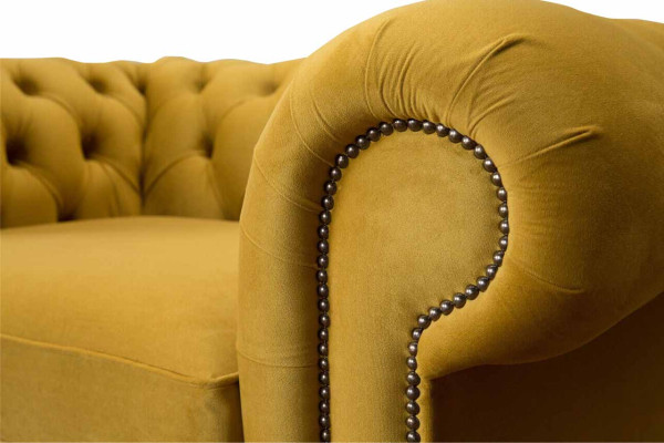Sessel Design Relax Textil Lounge Luxus Gelb Polster Sitzer Chesterfield