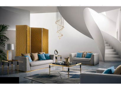 Graue Sofagarnitur Designer Couchen Polstersofas 3+2 Ledersitzer mit Couchtisch
