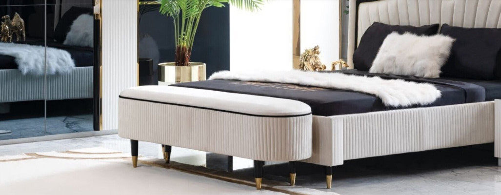 Textil Bett Schlafzimmer Möbel Design Gruppe 5tlg. Set 2x Nachttische Betten Neu