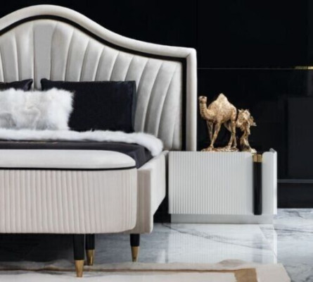 Set 3tlg. Schlafzimmer Garnitur Bett 2x Nachttisch Stil Italienische Möbel Neu