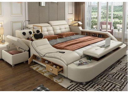 Multifunktions Bett Luxus Design Leder Betten Doppel Regal 180x200cm