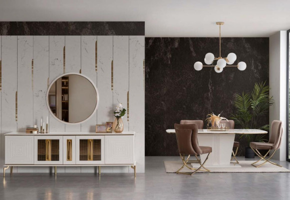 Esstisch Garnitur Gruppe Esszimmer Tisch + 4 Stuhl Set Designer Möbel