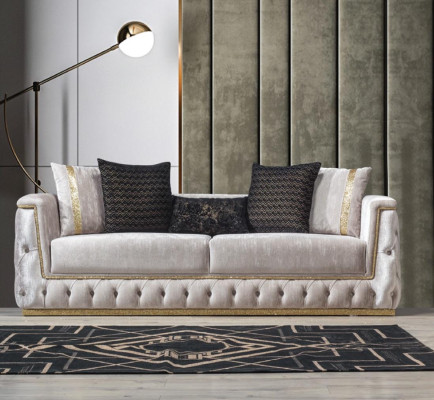 Luxus Chesterfield Sofa Set 3+1 Sitz Couch Polster Möbel Samt Gold