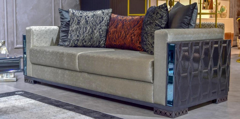 Dreisitzer Luxus Sofa 3 Sitz Sofas Sitz Design braun Metall mit Textil