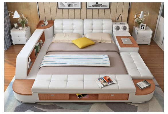 Multifunktion Schlafzimmer Liege Regale Luxus Bett Leder Betten 180x200