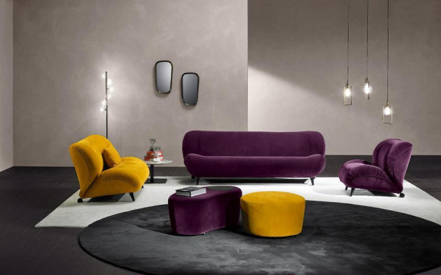 Gruppe Set Sofagarnitur 3+1 Sitzer 2tlg. Möbel Sofas Sessel Luxus Sitz Lila Neu