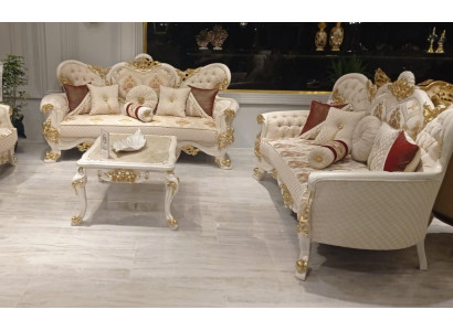 Luxus Sofagarnitur 3+3 Sitzer Sofa Sofas Sessel Sitz Stoff Barock Gruppe Barock