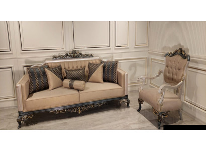 Luxus Garnitur Set Sofagarnitur 3+1 Sitzer Sofa Sofas Sessel Stoff 2tlg. Sets