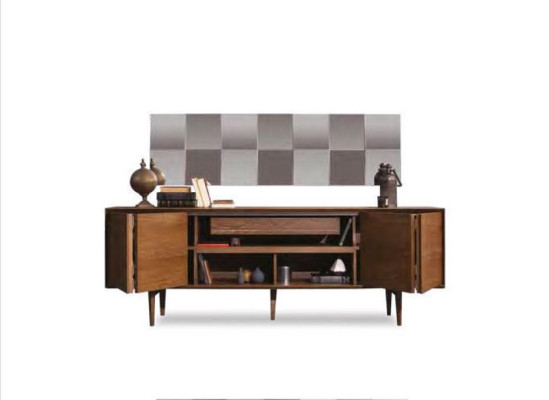 Modernes Luxus Holz Sideboard Wohnzimmer Ablage Konsole Spiegel 2tlg