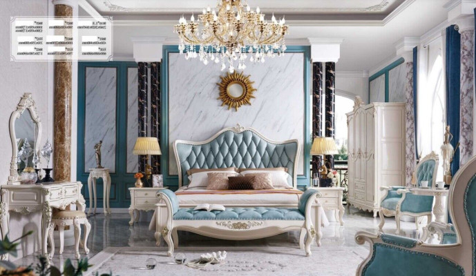 Klassisches Bett Luxus Chesterfield Leder Schlafzimmer Barock Möbel Betten 3tlg