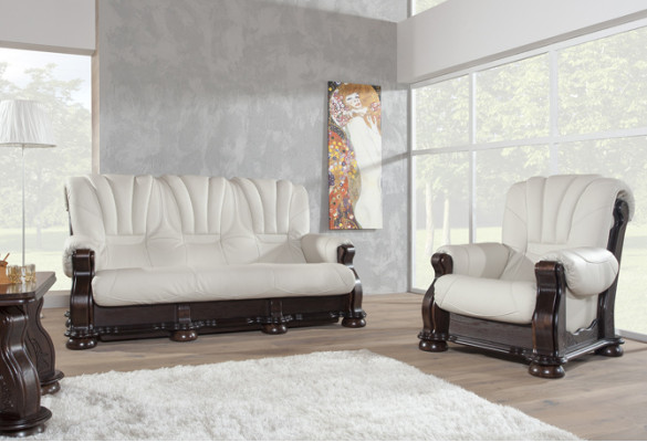 Leder Sofagarnitur der Luxus Klasse mit echtem Holzgestell Garnitur 3+2 Sofa