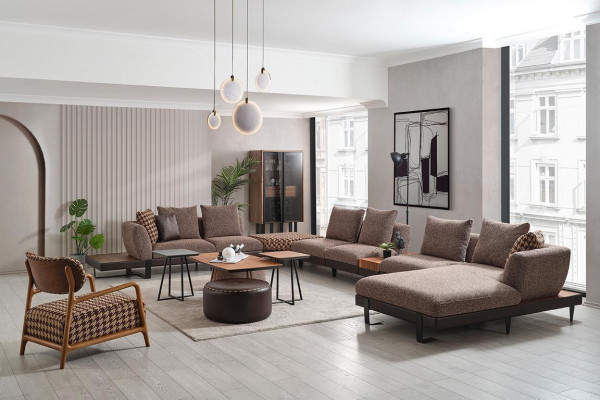 Luxuriöses Wohnzimmer Set Polster U-Form Ecksofa 2x Hocker Couchtisch