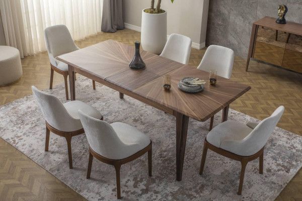 Esszimmergarnitur Brauner Esstisch Luxuriöse Weiße 6x Polsterstühle 7tlg