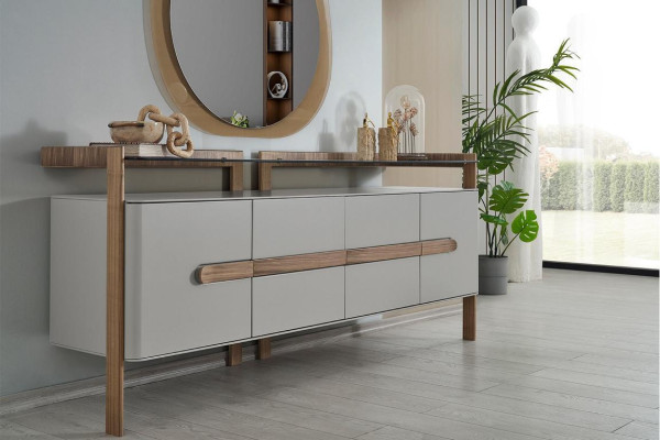 Weiß-Braune Kommode Designer SIdeboard Luxus Esszimmer Holz Möbel 2tlg