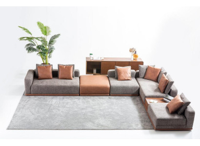 Graues Polstersofa Eckgarnitur L-Form Ecksofa Modernes Stoffsofa Couch