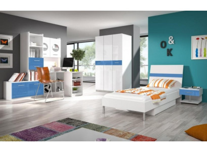 Bett + Nachttisch Schlafzimmer Jugendzimmer Kinderzimmer Set Möbel 2tlg. Blau