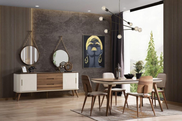 Esszimmerstuhl Stuhl Küchenstuhl Sessel Sitzer Stoff Modern Braun Holz