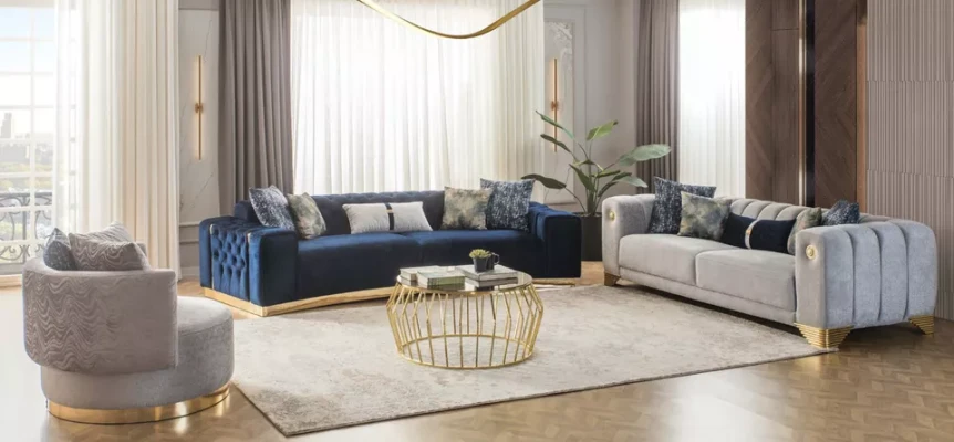 Wohnzimmer Sofa 3 Sitzer Grau Polster Sofas Design Holz Textil neu Modern