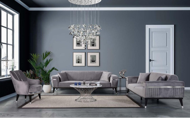 Luxus Wohnzimmer Couch Graue Couchen Sofa Möbel Grau Sofas Textil Einrichtung