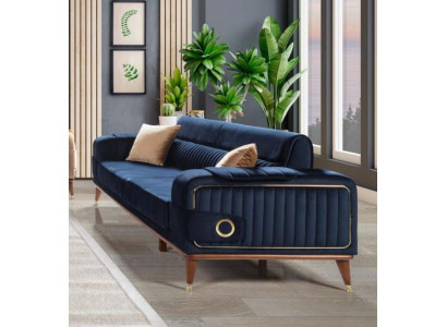 Luxus Blaue Couch Dreisitzer Design Sofas Möble Stoff Textil Samt