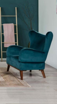 Sessel 1 Sitzer Design Wohnzimmer Polster Holz Moderne Türkis