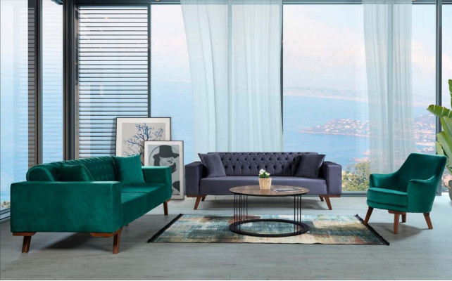 Design Sofa Dreisitzer Moderne Couch grau Möbel Polster Holz